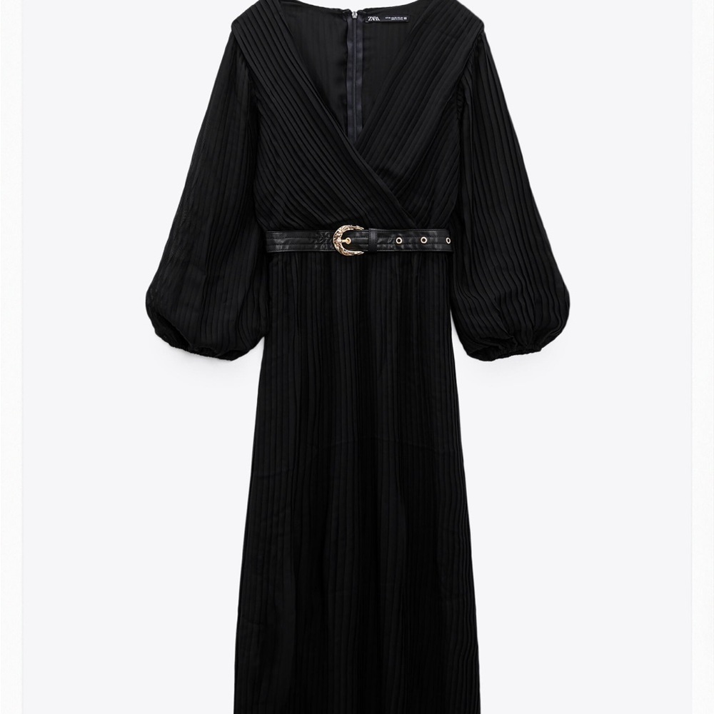 Pleated Zara midi dress with belt